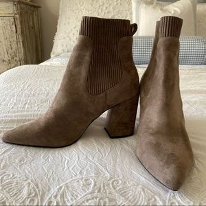 Beautiful Taupe Suede Ankle Booties with Elastic Ankle